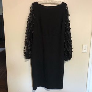 🔴BLack Midi  Dress with lace sleeves and flowers on sleeves Size 1XL